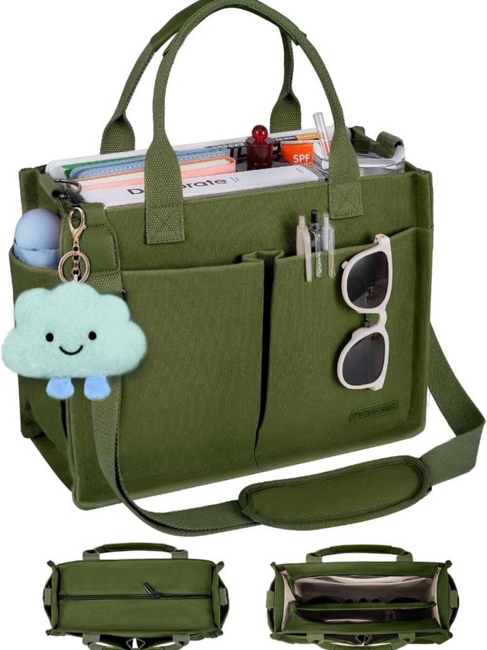 Stylish Canvas Tote Bag for Women, Zippered Work Laptop Purse with Compartments